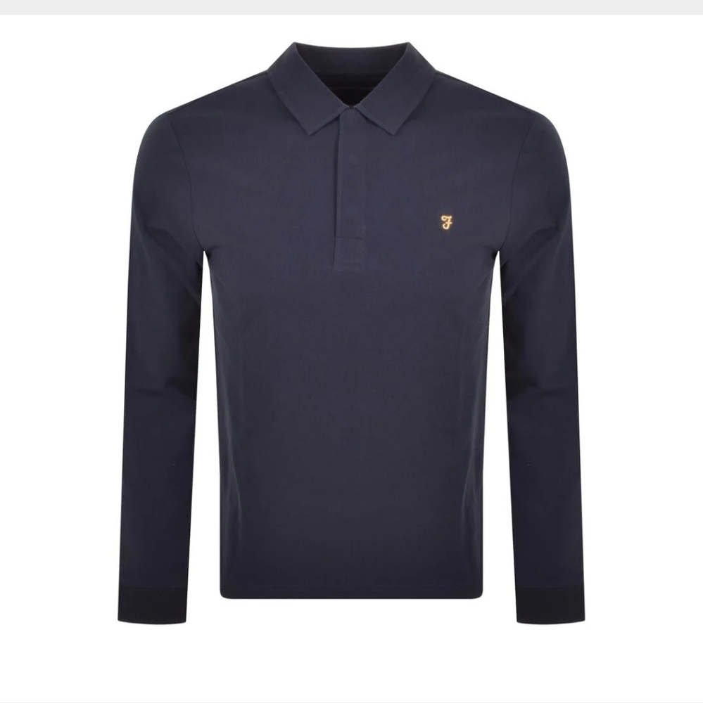 FARAH Vintage Haslam Long Sleeve Polo T Shirt Navy